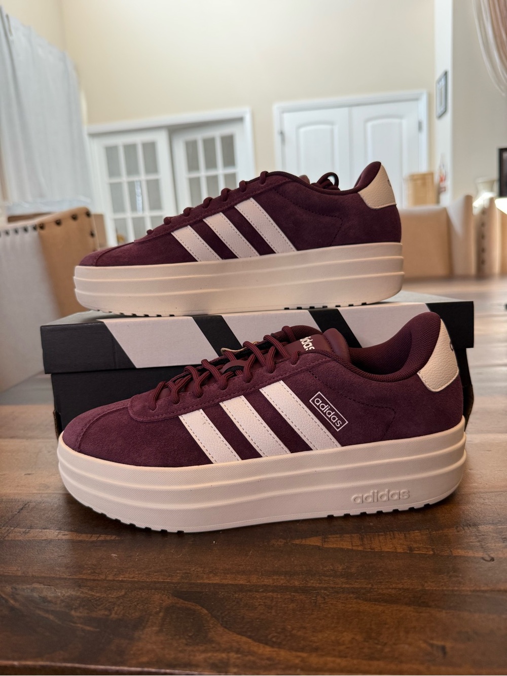 adidas Women’s Platform Sneakers in Burgundy and Cream